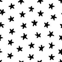 Cute pattern with stars. Abstract vector illustration. Decorative black elements on white background. For backdrops decoration, cards, wallpaper, textile, fabric, wrappers, additions to the design.