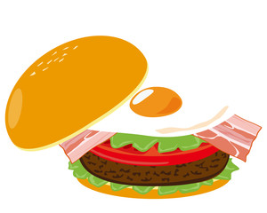 目玉焼きとビーフのハンバーガーのベクターイラスト　