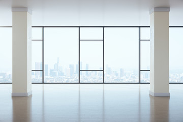 Modern gallery interior with concrete columns