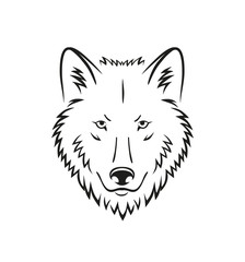 Wolf head tattoo illustration isolated on white background. Black wild animal symbol for print