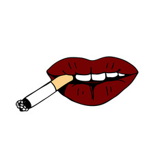 Vector illustration of sexy girls lips  smoking  a cigarette