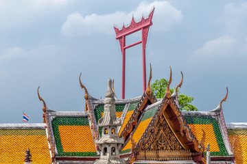 Beautiful detail of the Sao Chingcha Buddhist Temple, The Giant Swing temple, a religious structure...
