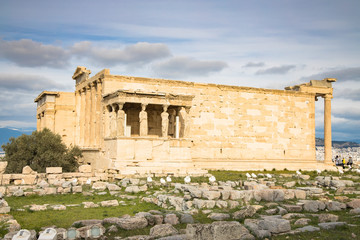 Views of the Erechtheion Temple on the Acropolis, Athens, Greece