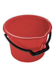 red plastic bucket with handle and lid