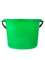 green plastic bucket with handle and lid