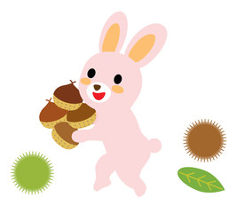 栗拾いをする可愛いウサギ