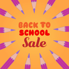 The concept of a poster for a school sale. Colorful poster with pencils and the inscription back to school sale. Vector illustration.