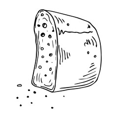 Loaf of bread cut in half. Bread with crumbs. Vector illustration of bread. Hand drawn bread.
