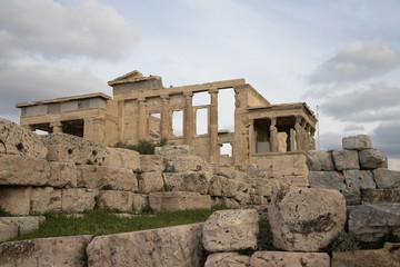 Views of the Erechtheion Temple on the Acropolis, Athens, Greece