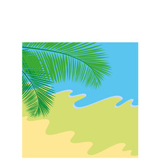 coconut leaves and beach, vector icartoon llustration, blue background, for background 