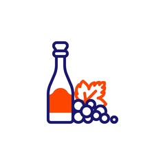 Wine bottle and grapes line icon. linear style sign for mobile concept and web design. Winemaking outline vector icon. Symbol, logo illustration. Vector graphics