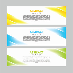 Set of Abstract Blurry Colorful Banner Design Template Vector, Professional Modern Graphic Banner Element with Smooth Yellow, Blue and Green Striped Geometric Corner Background
