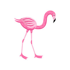 Naklejka premium Pink flamingo for summer party cards flat cartoon vector illustration isolated.
