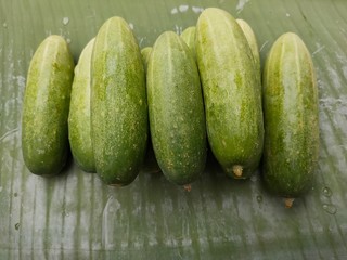 Cucumber on banana leaves