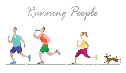 Cartoon running people set. Vector illustration