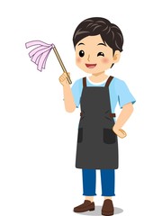 エプロンを着た若い男性