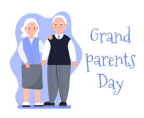 Grandmother and grandfather are together. Happy grandparents day banner vector. Senior couple are smiling.