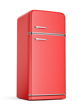 Retro Red Refrigerator isolated on white. Fridge Freezer. 3d rendering