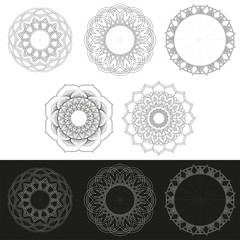 Set of abstract mandalas, line art ornament for design or coloring