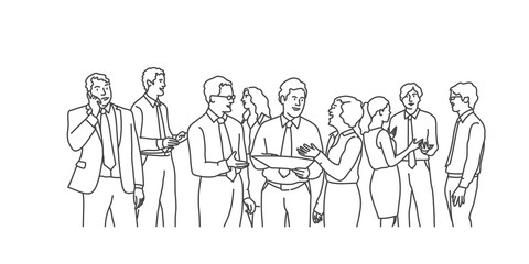 Line drawing vector illustration of business meeting.