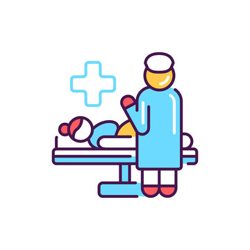 recommend clip art: Midwife takes delivery color line icon. Cesarean section. Pictogram for web, mobile app, promo. UI UX design element.