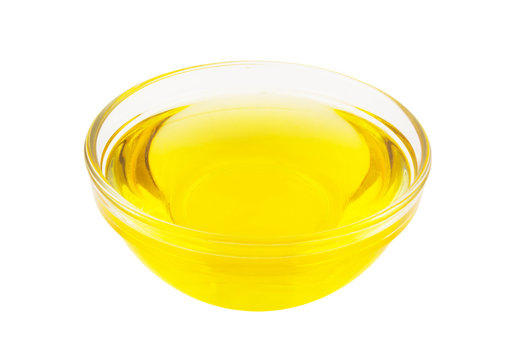 Cooking Oil In Glass Bowl Isolated On White