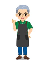 エプロンを着た年配の男性