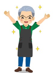 エプロンを着た年配の男性