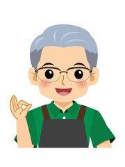 エプロンを着た年配の男性