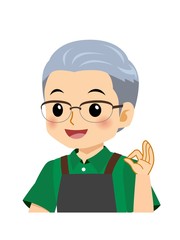 エプロンを着た年配の男性