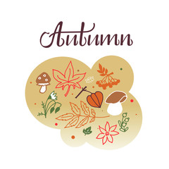 Hand drawn autumn lettering doodle for postcard