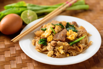 Thai food (Pad See Ew), Stir fried rice noodles soy sauce with pork