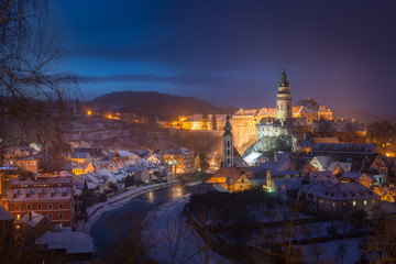 Fototapeta na wymiar Winter view old Town of Cesky Krumlov and Church in Cesky Krumlov, Czech republic
