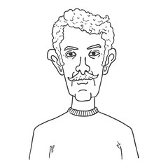 Vector Outline Avatar - Old Arabian Man with Mustache.