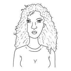 Vector Outline Avatar - Woman with Black Curly Hair.