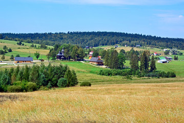 Summer rural landscape of Low Beskids(Beskid Niski), Krzywa, Poland - obrazy, fototapety, plakaty