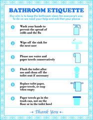 Iconic vector on bathroom and toilet usage rules. It can use for public place, corporate office and private place.