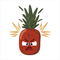 pineapple red angry evil furious cartoon character isolated on white background