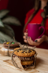 Nice breakfast with coffee drink and biscuits