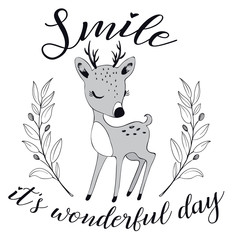 Cute deer for christmas vector illustration for greeting cards, children artworks, prints.