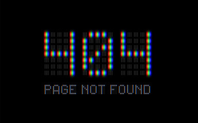 '404 PAGE NOT FOUND' text written with realistic pixel font, vector illustration
