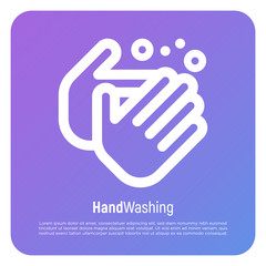 Wash your hands with soap thin line icon. Vector illustration of disinfection and hygiene for health.