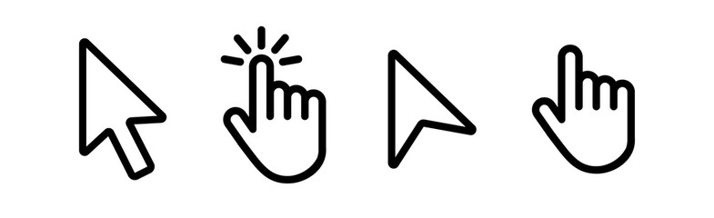 Set of hand cursor icons in line style, click and cursor сomputer mouse, cursor icons click