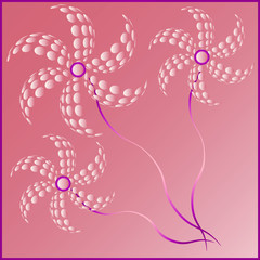 Vector illustration of an abstract floral background, flowers with circles on pink gradient bachground