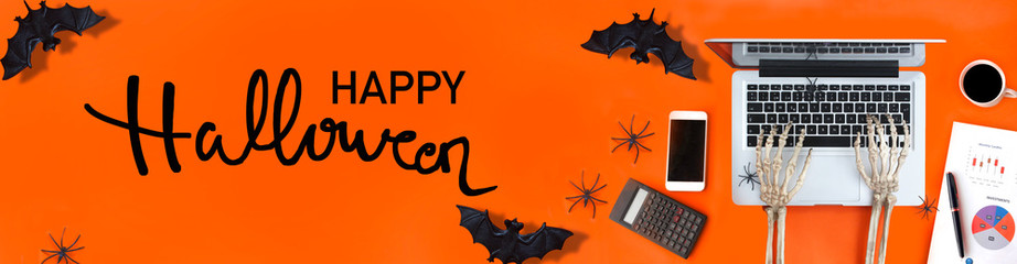 Happy Halloween and office desk