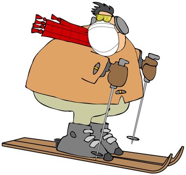 skier wearing mask, red scarf, skiing clip art preview