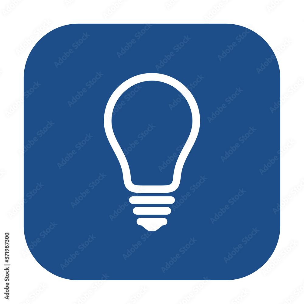 Poster Blue rounded square light bulb line icon, button isolated on a white background. EPS10 vector file