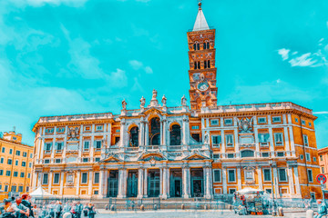 ROME, ITALY - MAY 08, 2017 : Square of Santa Maria Maggiore  (Piazza di Santa Maria Maggiore)and...