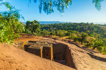 Unique monolithic rock-hewn Church of St. George in Lalibela, Ethiopia