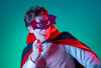 Young man in Dracula costume